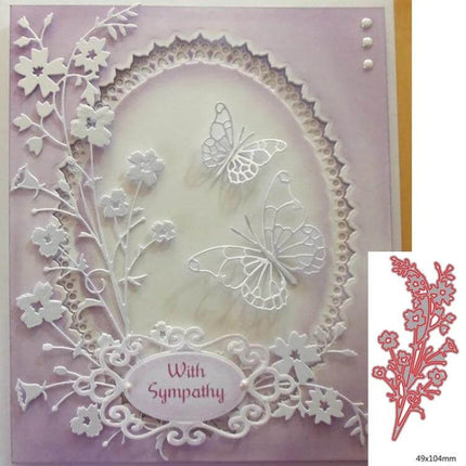 Small Flower Knife Mold For DIY Card Making And Paper Crafts creating delicate white floral embossed sympathy card with butterflies