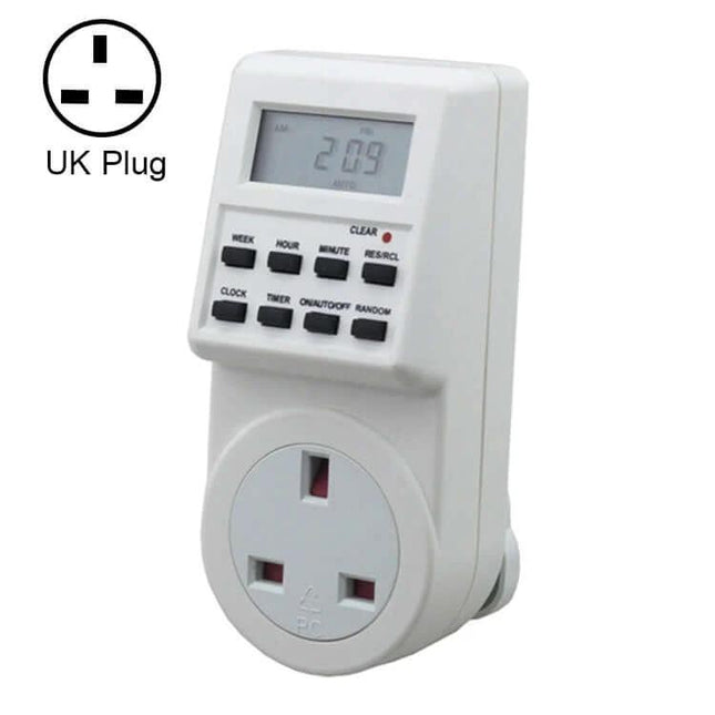 Smart Programmable Plug Timer With LCD Clock And UK Plug digital weekly timer for lamps chargers with random mode and LCD display
