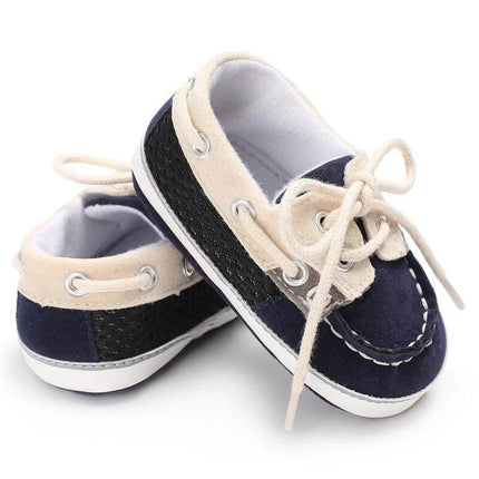 Soft Baby Toddler Shoes With Non Slip Soles Low Cut navy beige mesh low-cut non-slip toddler boat shoes for indoor play and short walks