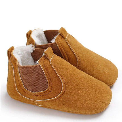 PU Leather Newborn Baby Walker Shoes For Soft Everyday Wear - tan slip-on PU leather crib shoes with padded interior for newborns and infants