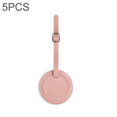 Travel Luggage Tag Soft Leather Round For Everyday Travel - pink round PU leather luggage tag with transparent ID window and buckle strap, 8x8cm