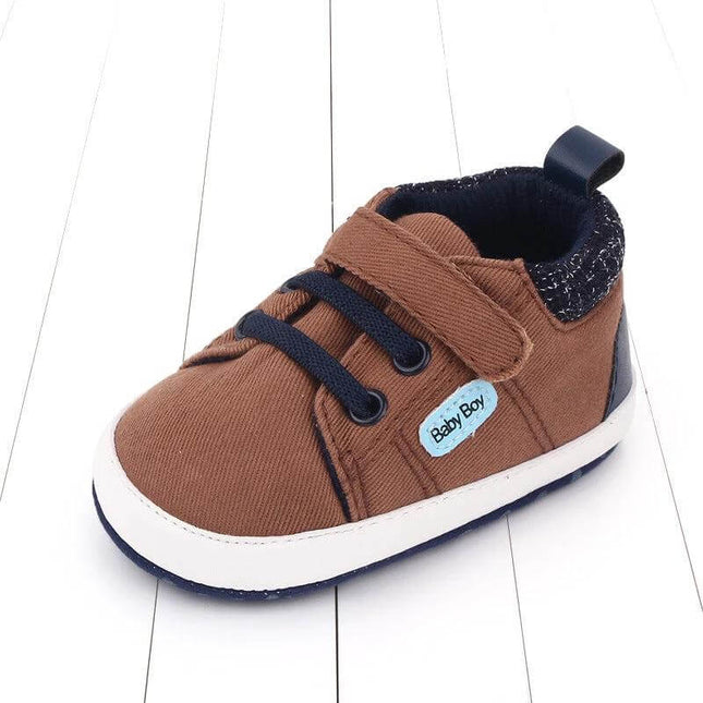 Soft Sole Velcro Baby Shoes Sizes 11 to 13cm Cartoon Non Slip brown cotton baby shoe with Velcro strap non-slip sole for early walkers