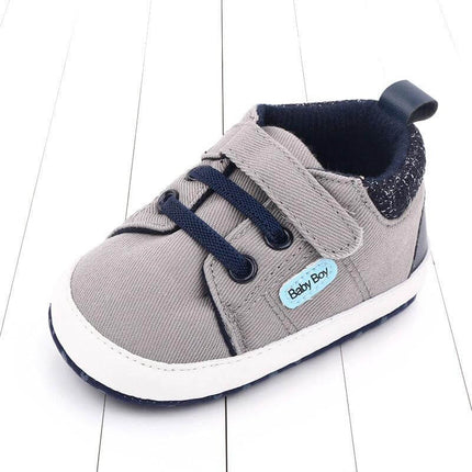 Soft Sole Velcro Baby Shoes Sizes 11 to 13cm Cartoon Non Slip gray cotton infant shoe with non-slip sole and Velcro strap for early walkers