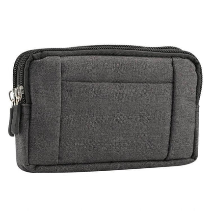 Sports Denim Phone Waist Bag Size S For Everyday Use - compact gray denim phone waist bag with zippered main pocket and small front pocket