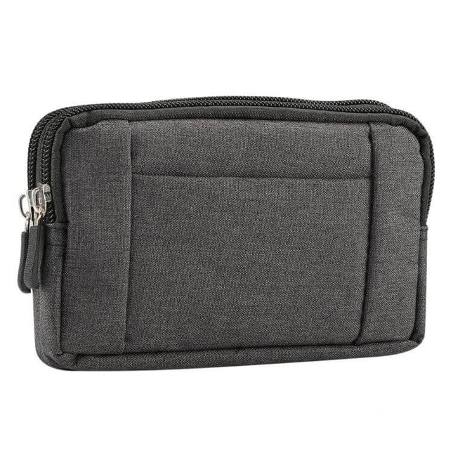 Sports Denim Phone Waist Bag Size S For Everyday Use - compact gray denim phone waist bag with zippered main pocket and small front pocket