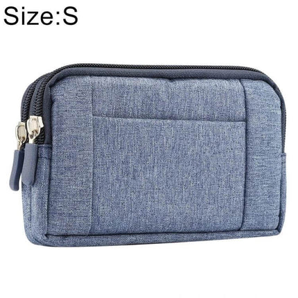 Sports Denim Phone Waist Bag Size S For Everyday Use - compact blue denim phone waist bag with zip pockets fits smartphones up to 5.2 inches