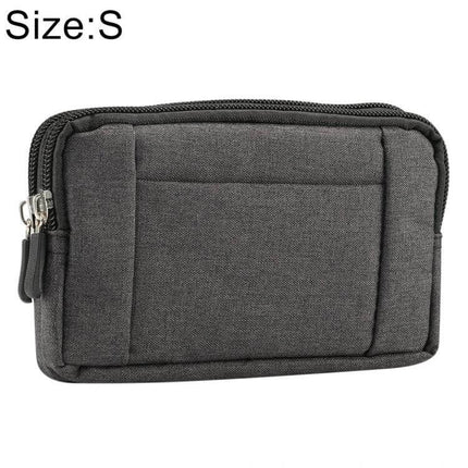 Sports Denim Phone Waist Bag Size S For Everyday Use - compact gray denim phone waist bag with zip pockets for smartphones up to 5.2 inches