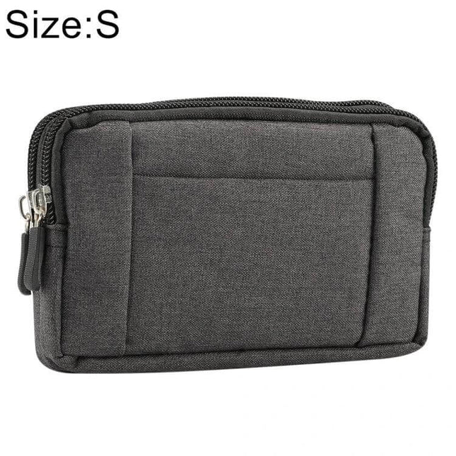 Sports Denim Phone Waist Bag Size S For Everyday Use - compact gray denim phone waist bag with zip pockets for smartphones up to 5.2 inches