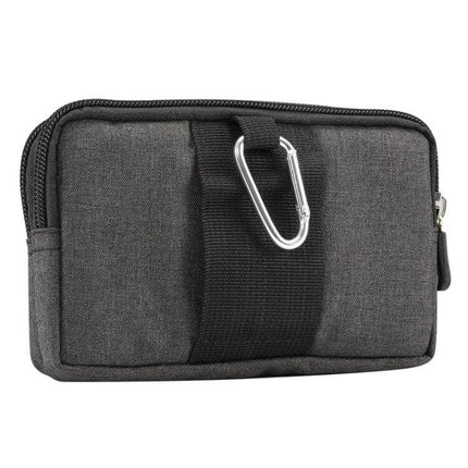Sports Denim Universal Phone Bag Waist Bag Fits 5.5-6.3 Inch Phones - gray denim waist pouch with carabiner clip and zippered pocket