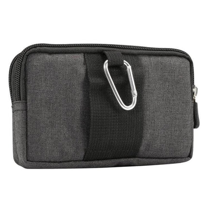 Sports Denim Universal Phone Waist Bag Size XL For Everyday Use - gray denim XL phone waist bag with zipper and carabiner clip