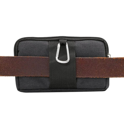 Sports Denim Universal Phone Waist Bag Size XL For Everyday Use - black denim XL waist phone pouch with belt loop and carabiner ring