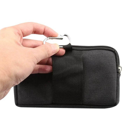 Sports Denim Universal Phone Waist Bag Size XL For Everyday Use - black denim XL phone pouch with belt loop and carabiner, hands-free running accessory