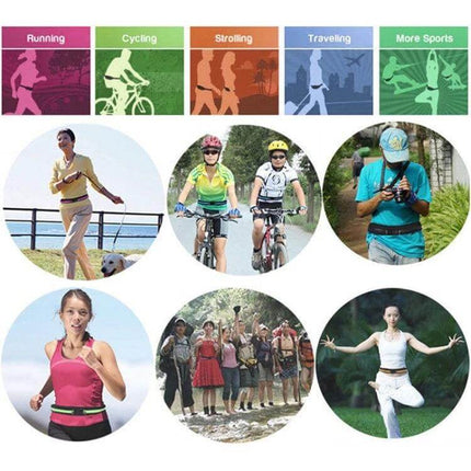 Sports Waterproof Elastic Waist Bag With Two Pockets - lightweight waterproof polyester waist pack for running cycling hiking and travel, two zippered pockets