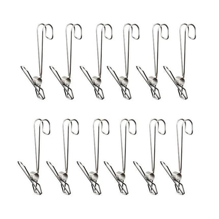 Stainless Steel Clothes Drying Clip 12-Pack For Towels - rustproof long‑tail metal clips with strong 500g grip for towels, socks, herbs, RVs