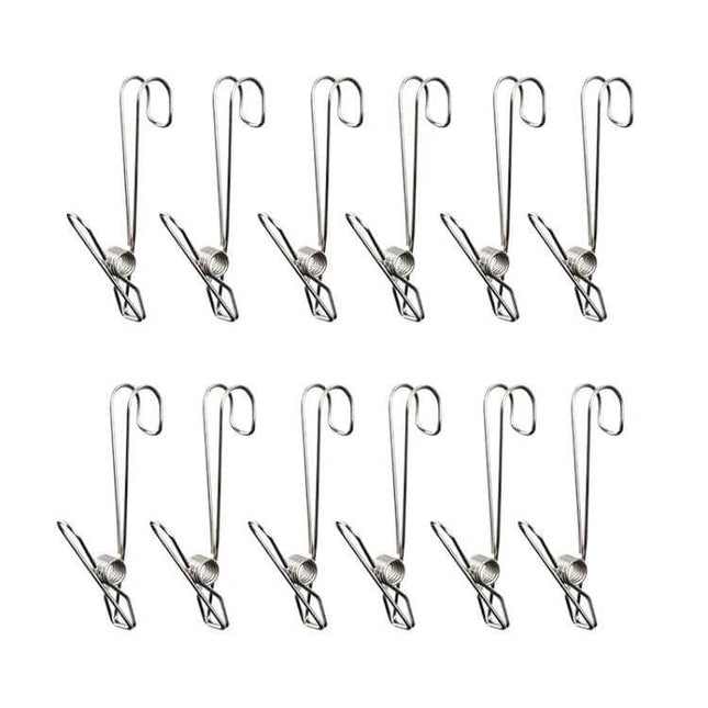 Stainless Steel Clothes Drying Clip 12-Pack For Towels - rustproof long‑tail metal clips with strong 500g grip for towels, socks, herbs, RVs
