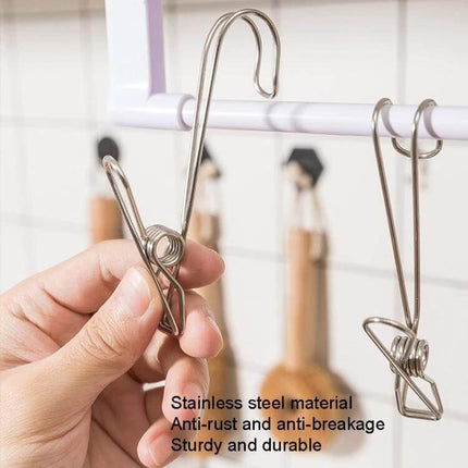 Stainless Steel Clothes Drying Clip 12-Pack For Towels hanging stainless clips on rack holding towels and notes, rustproof strong clamping design