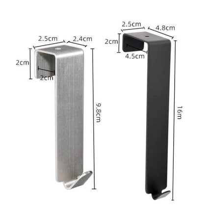 Stainless Steel Door Hook For Bedroom Doors Everyday Use – sanded black and brushed stainless overdoor hook with cotton pad to protect surfaces, ideal for hanging clothes