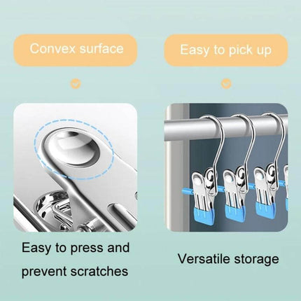 Stainless Steel Flat Clip With Hook For Laundry Drying Anti Scratch - 201 stainless steel, anti-scratch convex surface, easy-grip hook for clothesline