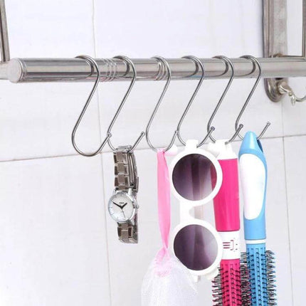 Stainless Steel S-Shaped Hooks Set Of 3 Sizes For Home Use hanging sunglasses watch brushes on chrome rail