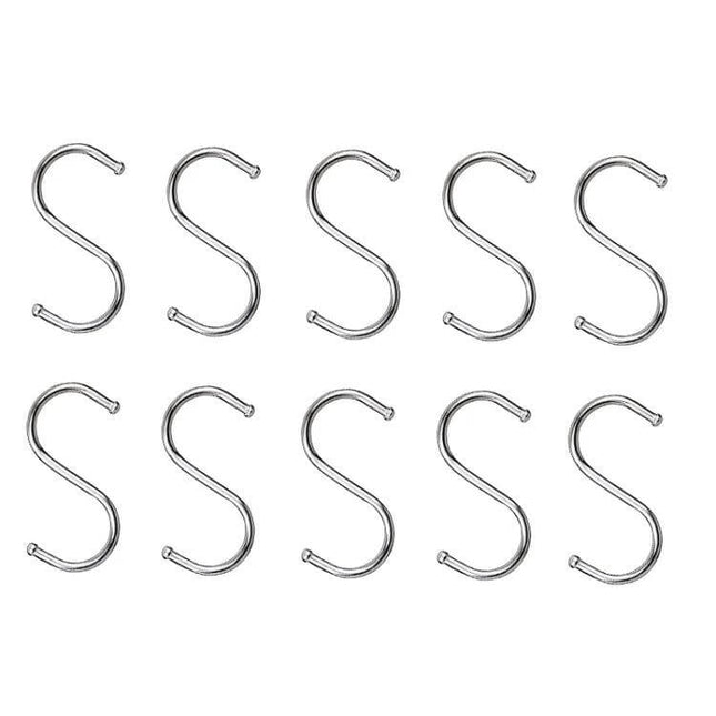 Stainless Steel S-Shaped Hooks Set Of 3 Sizes For Home Use - chrome finish hooks for kitchen, closet, dorm, workshop organizing