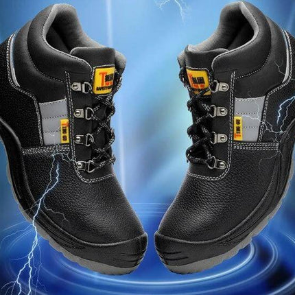 Safety Work Shoes With Steel Toe Cap For Daily Work - black two-layer cowhide safety work shoes with polyurethane sole and puncture protection