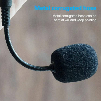 Stereo 3.5mm Straight Microphone For Tour Guides And Interpreters close-up showing metal corrugated flexible hose and foam windscreen