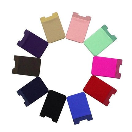 Stretch Lycra Phone Back Wallet Ultra Thin Card Holder showing a circle of colorful slim adhesive phone card holders