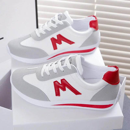 Student Casual Sports Flat Sneakers In Blue Comfortable Fit - breathable low-top student sneakers with red accents, soft rubber sole for commuting and campus