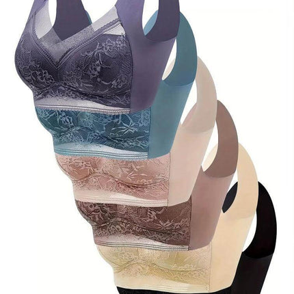 Summer Ice Silk Seamless Bras L to 6L for Everyday Comfort - stack of lace full-cup seamless bras in multiple colors