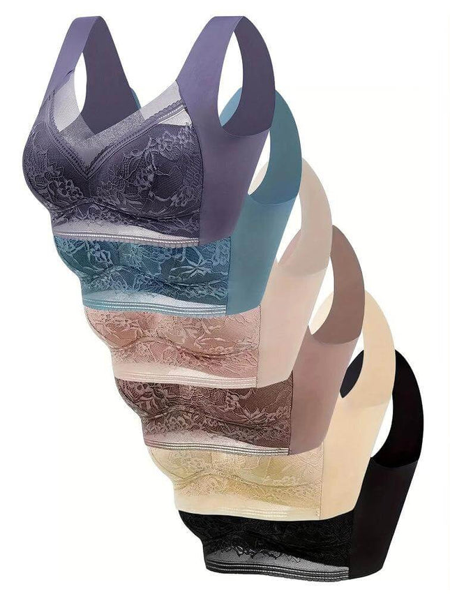 Summer Ice Silk Seamless Bras L to 6L for Everyday Comfort - stack of lace full-cup seamless bras in multiple colors