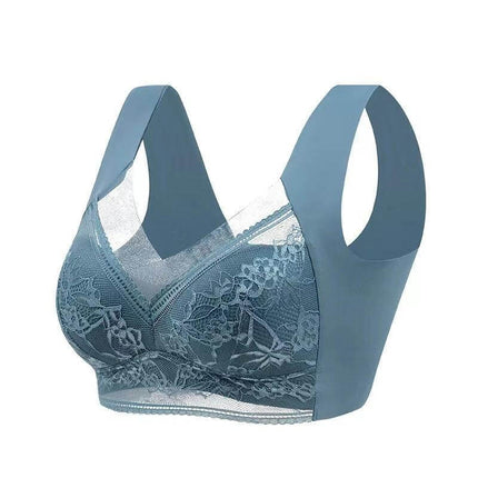 Summer Ice Silk Seamless Bras L to 6L for Everyday Comfort blue lace full-cup seamless bra for travel and work