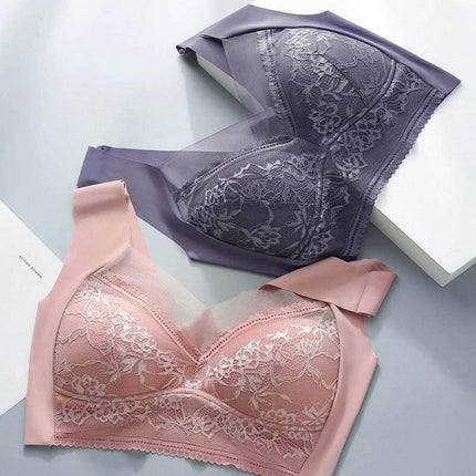 Summer Ice Silk Seamless Bras L to 6L for Everyday Comfort - lace full-cup breathable seamless bras in pink and lavender