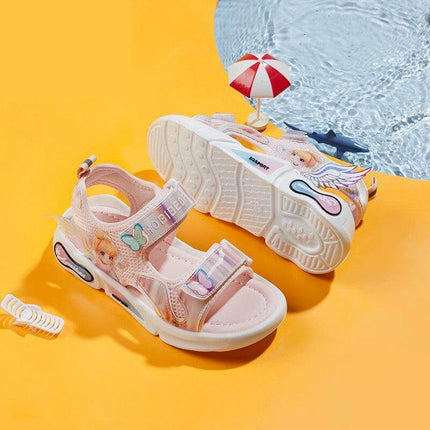 Sunshine Princess Girls Sandals Breathable Non Slip pink mesh kids sandals with TPU overlays and non-slip sole for playground and summer outings
