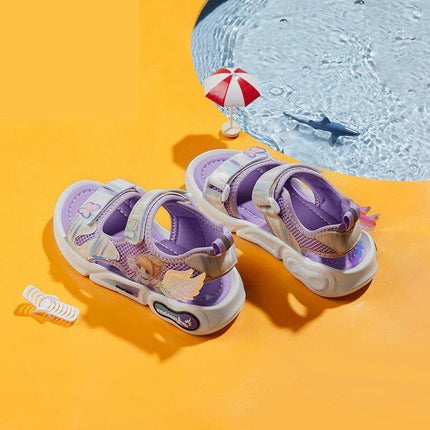 Sunshine Princess Girls Sandals Breathable Non Slip purple mesh kids sandals with TPU overlays non-slip sole for playground and summer outings