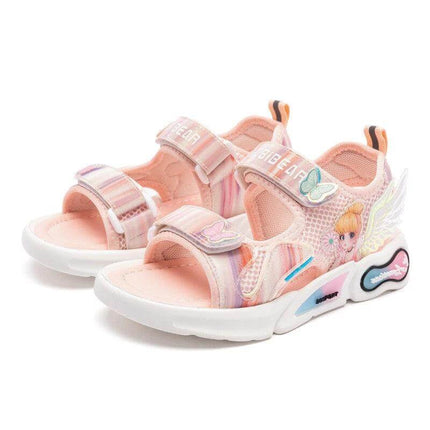 Sunshine Princess Girls Sandals Breathable Non Slip pink mesh fairy design kids summer playground sandals