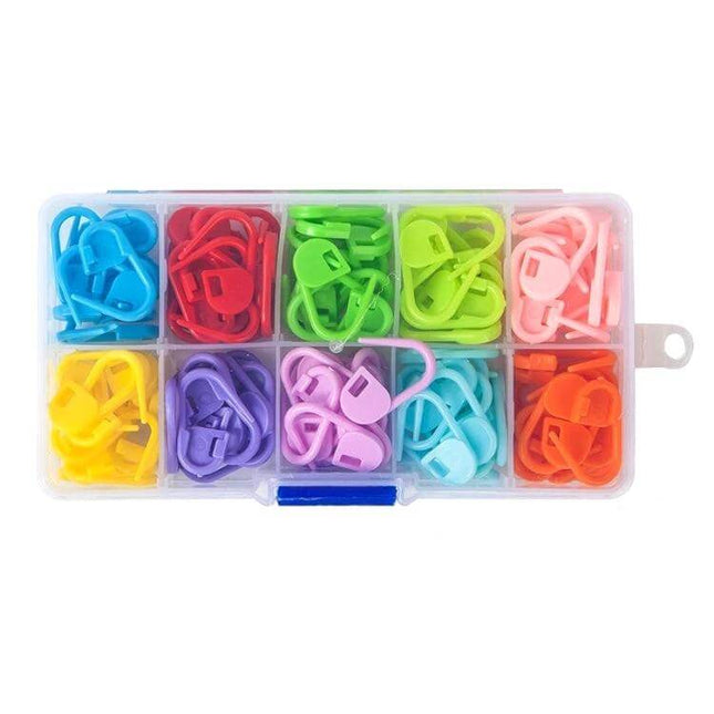 Sweater Weaving Pin Buckles Set 120 Pcs For DIY Projects - colorful plastic stitch markers in a 12-compartment storage box for knitting and repairs