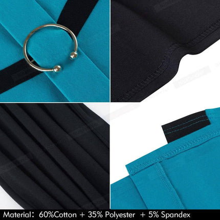 Cotton Business Party Dress For Work Events Tailored Fit close-up of teal and black tailored waist ring, straight skirt hem and fabric texture