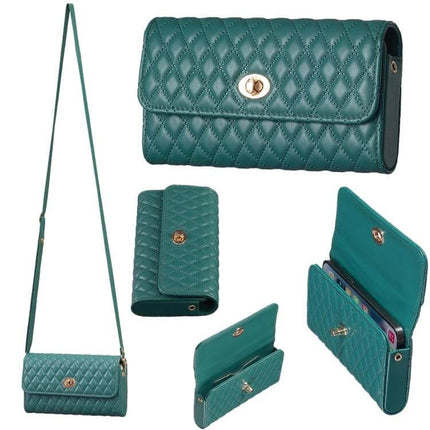 Crossbody PU Horizontal Bag for Large Capacity Everyday Essentials teal quilted PU leather crossbody wallet with adjustable strap and phone pocket