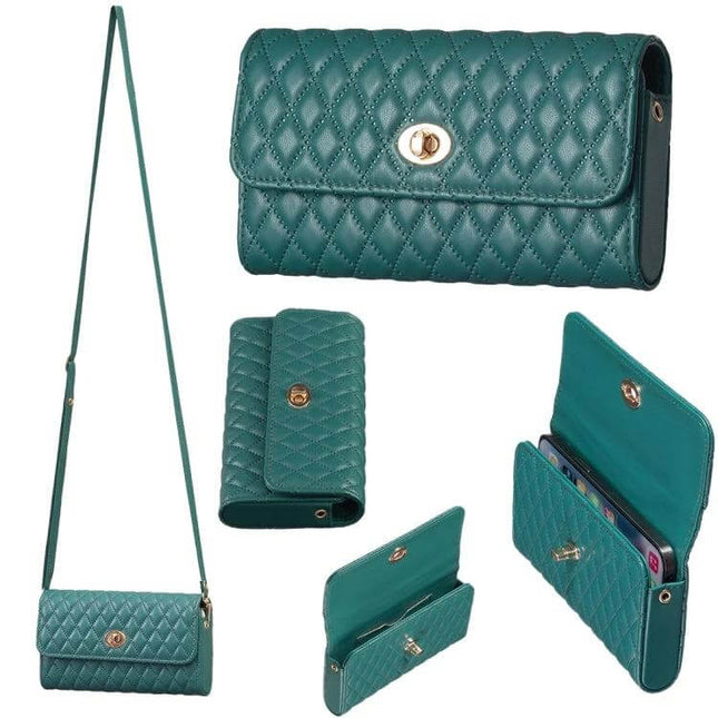 Crossbody PU Horizontal Bag for Large Capacity Everyday Essentials teal quilted PU leather crossbody wallet with adjustable strap and phone pocket