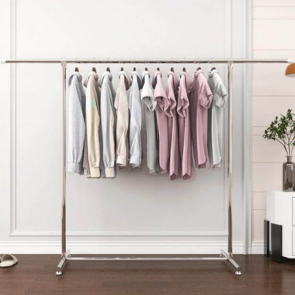 Telescopic Outdoor Clothes Drying Rack 120-200cm Stainless Steel shown in compact patio setting with shirts hanging, adjustable height 120-199 cm