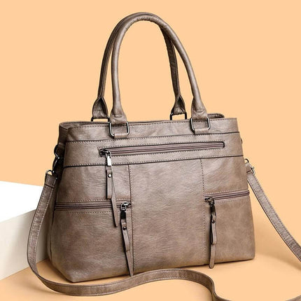 Textured PU Soft Commuter Shoulder Bag For Everyday - compact grained PU shoulder bag with multiple zip pockets and detachable crossbody strap