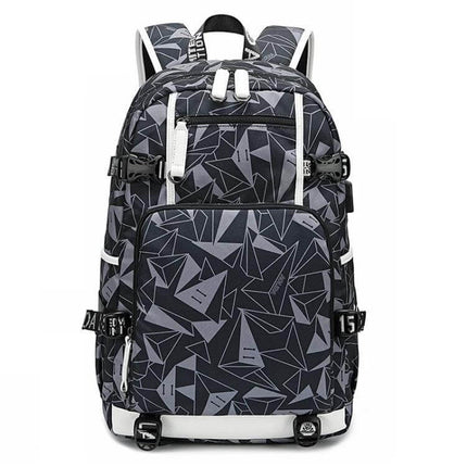 Thermal Transfer Casual Backpack for School Daily Use - water-repellent Oxford cloth backpack with geometric print, fits 14-inch notebook