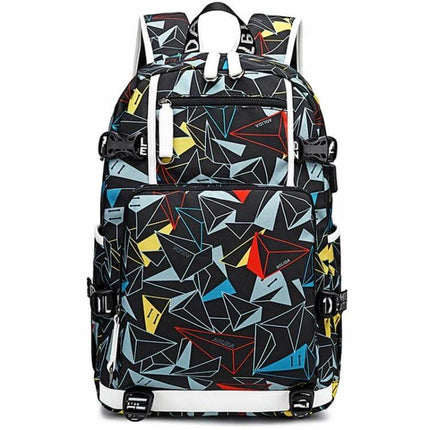 Thermal Transfer Casual Backpack for School Daily Use - lightweight water-repellent Oxford cloth backpack with geometric print, fits 14-inch notebook, power bank