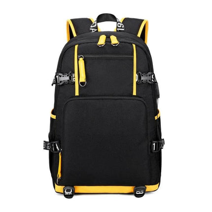 Thermal Transfer Casual Backpack for School Daily Use black and yellow Oxford cloth water-repellent 14-inch notebook pocket, power bank and cable organizer
