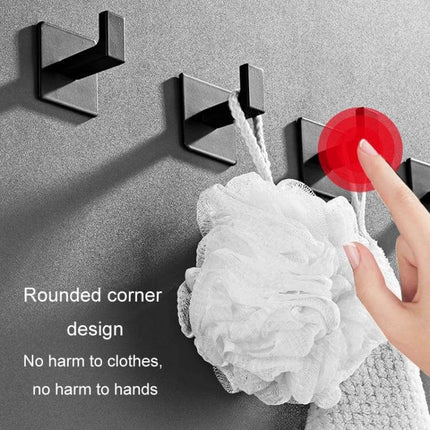 Thickened Solid Hooks No-Hole Wall Hanger For Towels And Clothes — space aluminum no-drill hook with rounded corner holding bath sponge