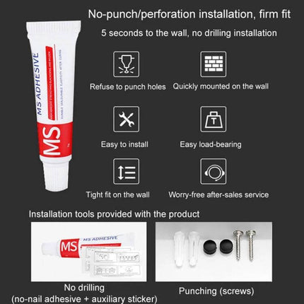 Thickened Solid Hooks No-Hole Wall Hanger For Towels And Clothes showing MS adhesive tube and no-drill installation tools