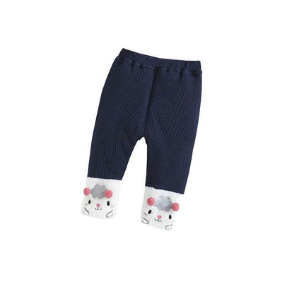 Three Layer Quilted Kids Pants For Winter Everyday Wear navy toddler pants with cute animal cuff, warm three-layer quilted cotton for ages 1–3