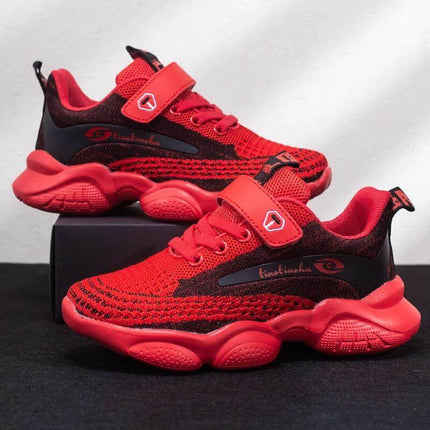 Tiger Boys Sneakers Velcro Closure for Everyday Play - red breathable kids sneakers with adjustable velcro strap and lightweight MD sole