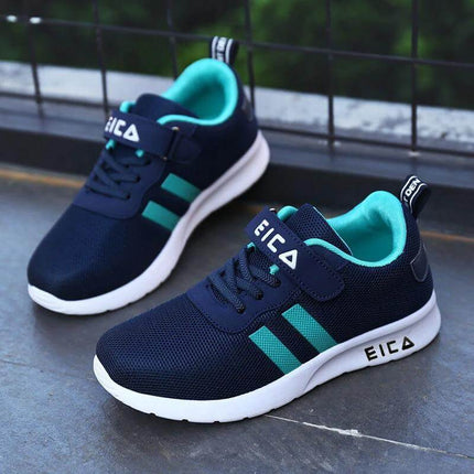 Toddler Boys Mesh Sneakers For Everyday Casual Walking Shoes navy mesh toddler sneakers with teal accents, breathable upper and easy-clean plastic sole