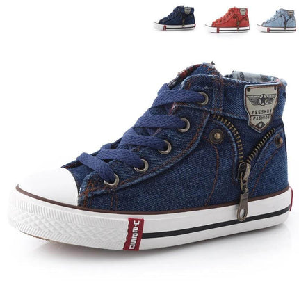 Toddler Boys Spring Canvas Shoes Casual Everyday Wear - navy denim high-top toddler sneaker, breathable lightweight preschool shoe
